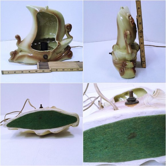 Vintage 50s Ceramic Ship TV Lamp Viking Drakkar Nautical Sail Oars Clean Works! - Picture 9 of 9